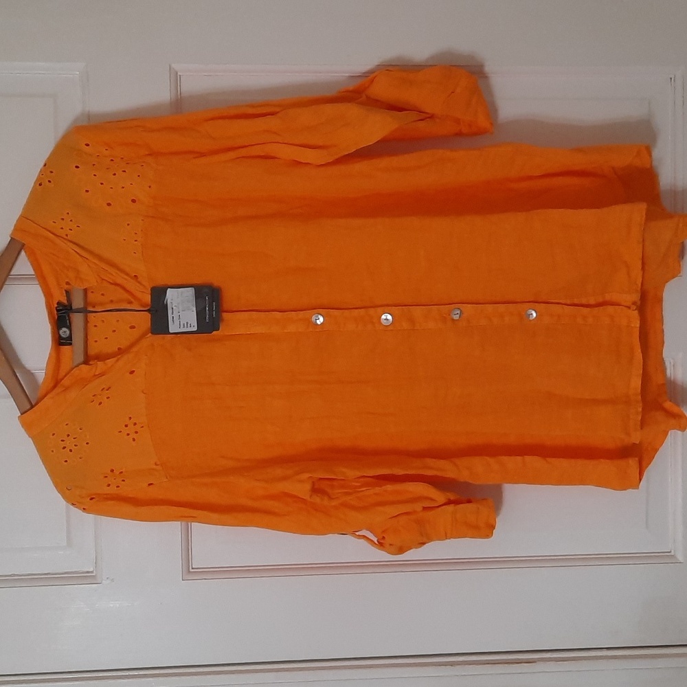 NWT MADE IN ITALY LADIES WOVEN L/S YELLOW-ORANGE Shirt SZ M